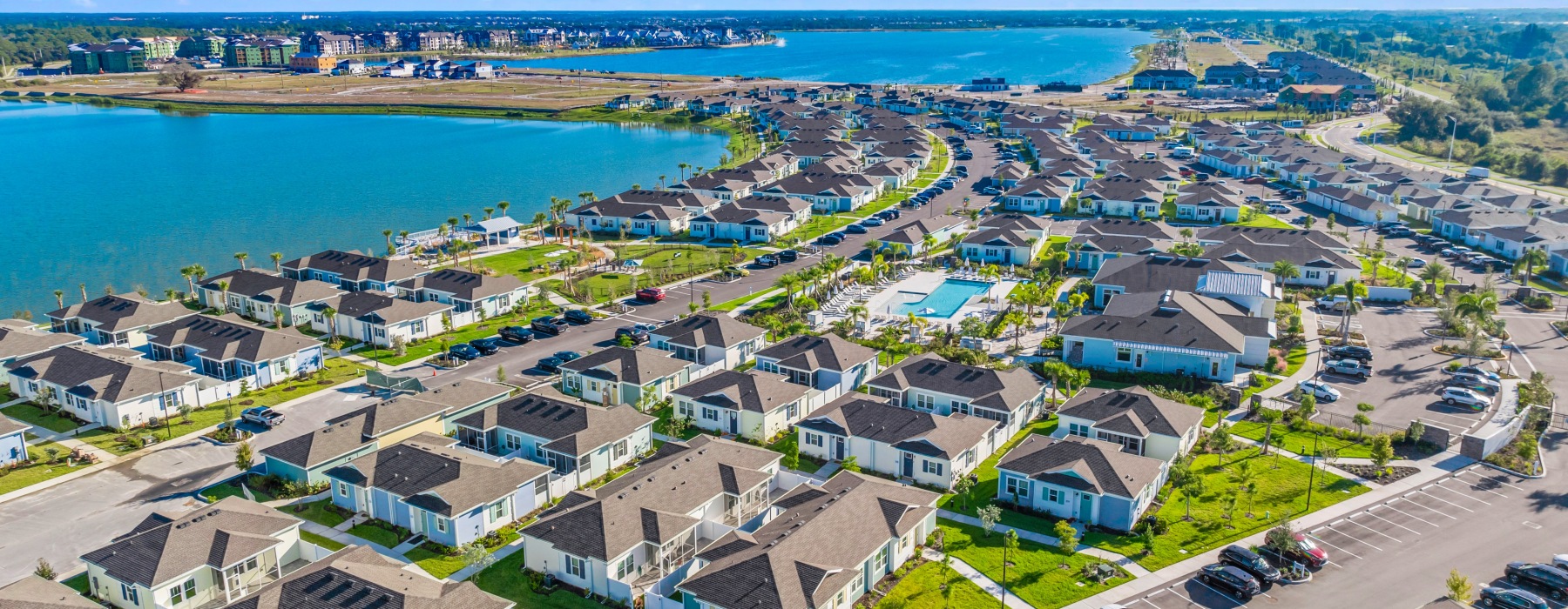 Aerial view of The Tides at Waterside's bungalow-style homes 