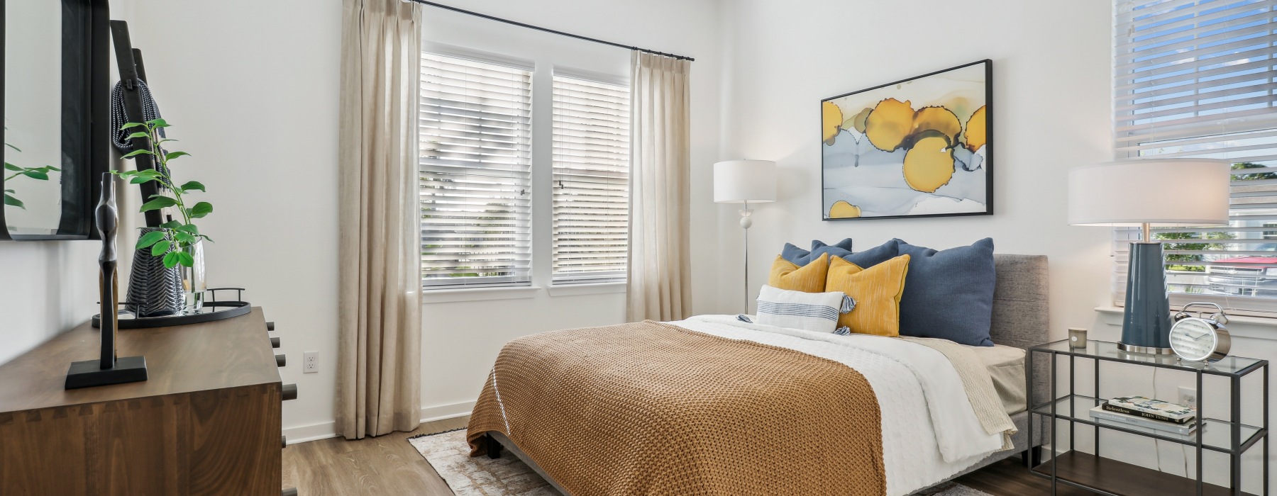 Modernly furnished rental home bedrooms at The Tides at Waterside